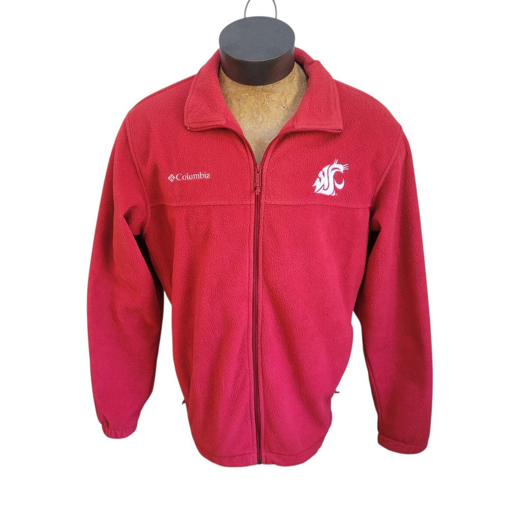 WSU Washington State Cougars Jacket Mens Large‎ Red Columbia Embroidered Fleece